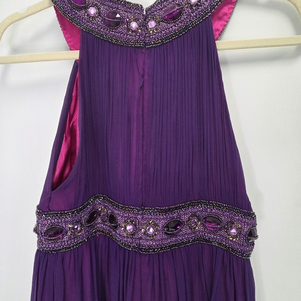 Vintage Y2K Cache Silk Embellished Purple Halter Chiffon Dress Size 4 - Picture 5 of 7